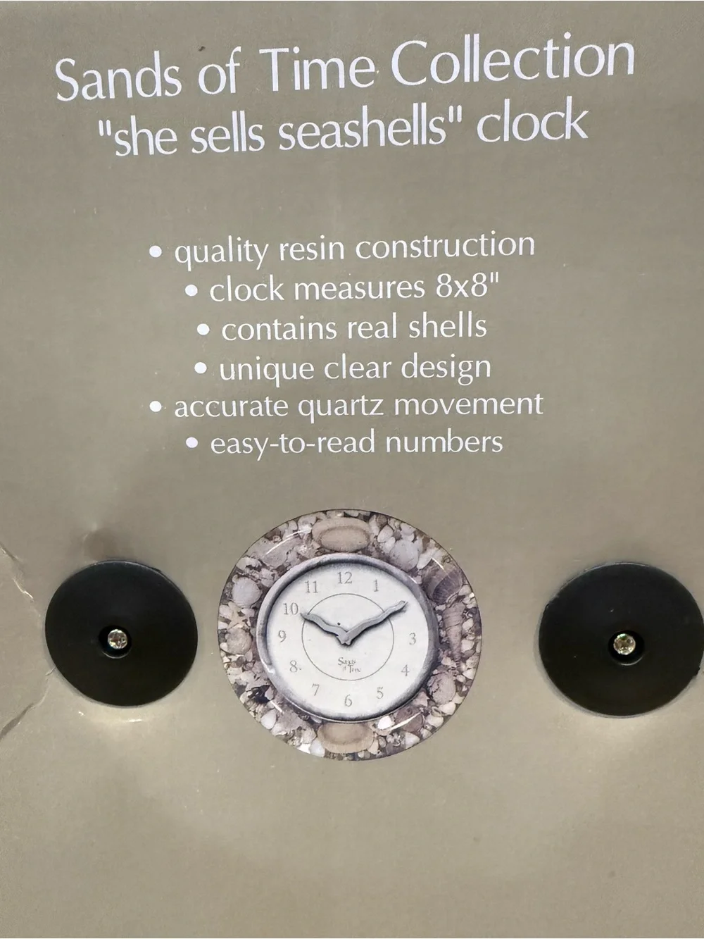 Sands of Time Collection “She Sells Seashells” Clock 8”x 8” Contains Real Shells